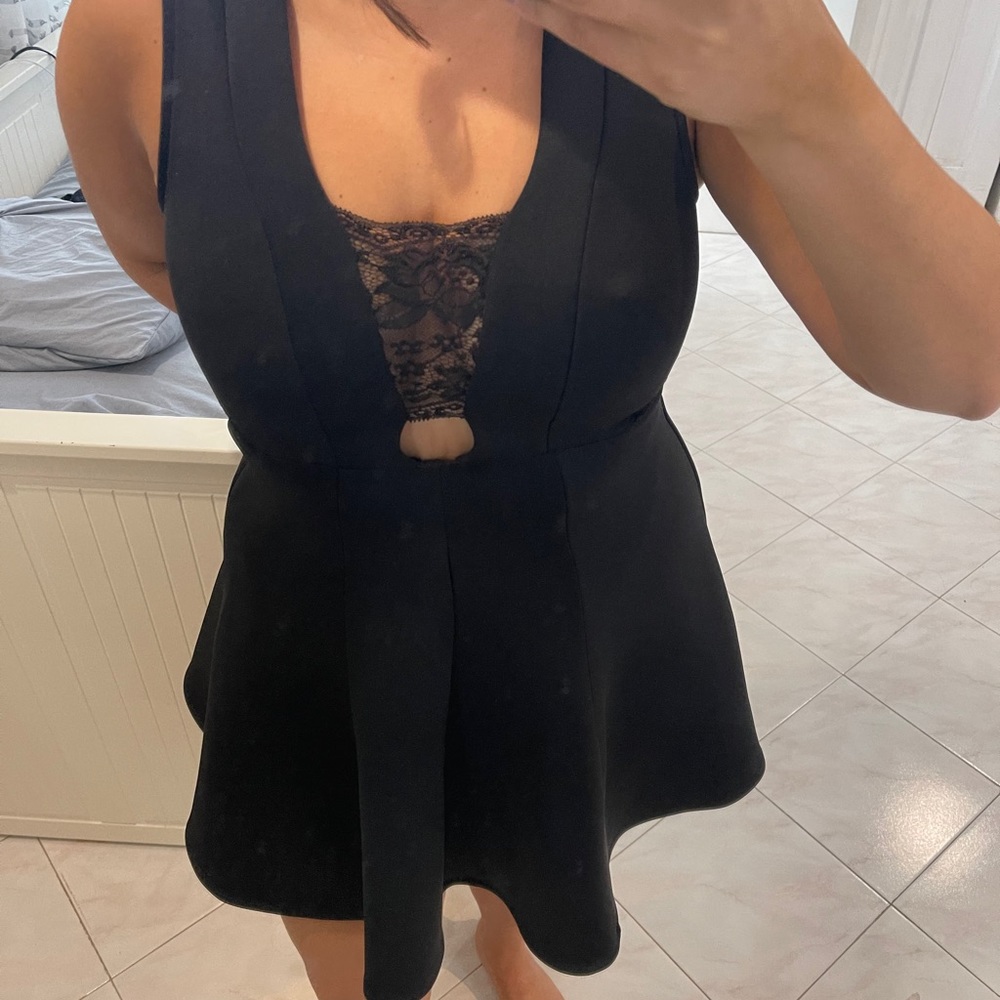 Material Girl Black Scuba Dress with Lace Detail
